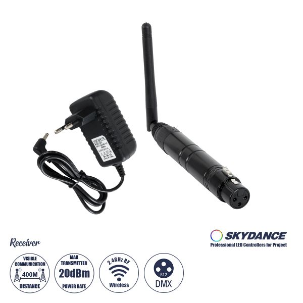 GLOBOSTAR® SKYDANCE-DM-WR 71578 DMX512 Ασύρματος Δέκτης RF 2.4Ghz ISM GFSK 20dBm 400m Θηλυκό XLR3 DC 5V IP20 - Μ1.9 x Π1.9 x Υ22cm - 5 Χρόνια Εγγύηση