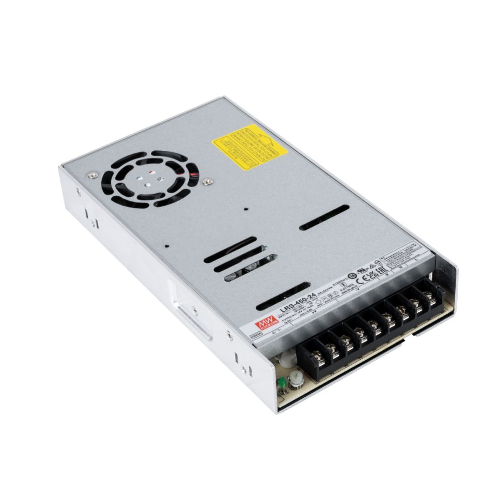 GLOBOSTAR® MEANWELL-LRS450-24 90787 Τροφοδοτικό/Μετασχηματιστής PELV 450W 18.8A DC 24V IP20 - AC 220-240V σε DC 24V / Ρυθμιζόμενo από DC 21.6V έως DC 28.8V - Μ22.5 x Π12.4 x Υ3.5cm - 3 Χρόνια Εγγύηση
