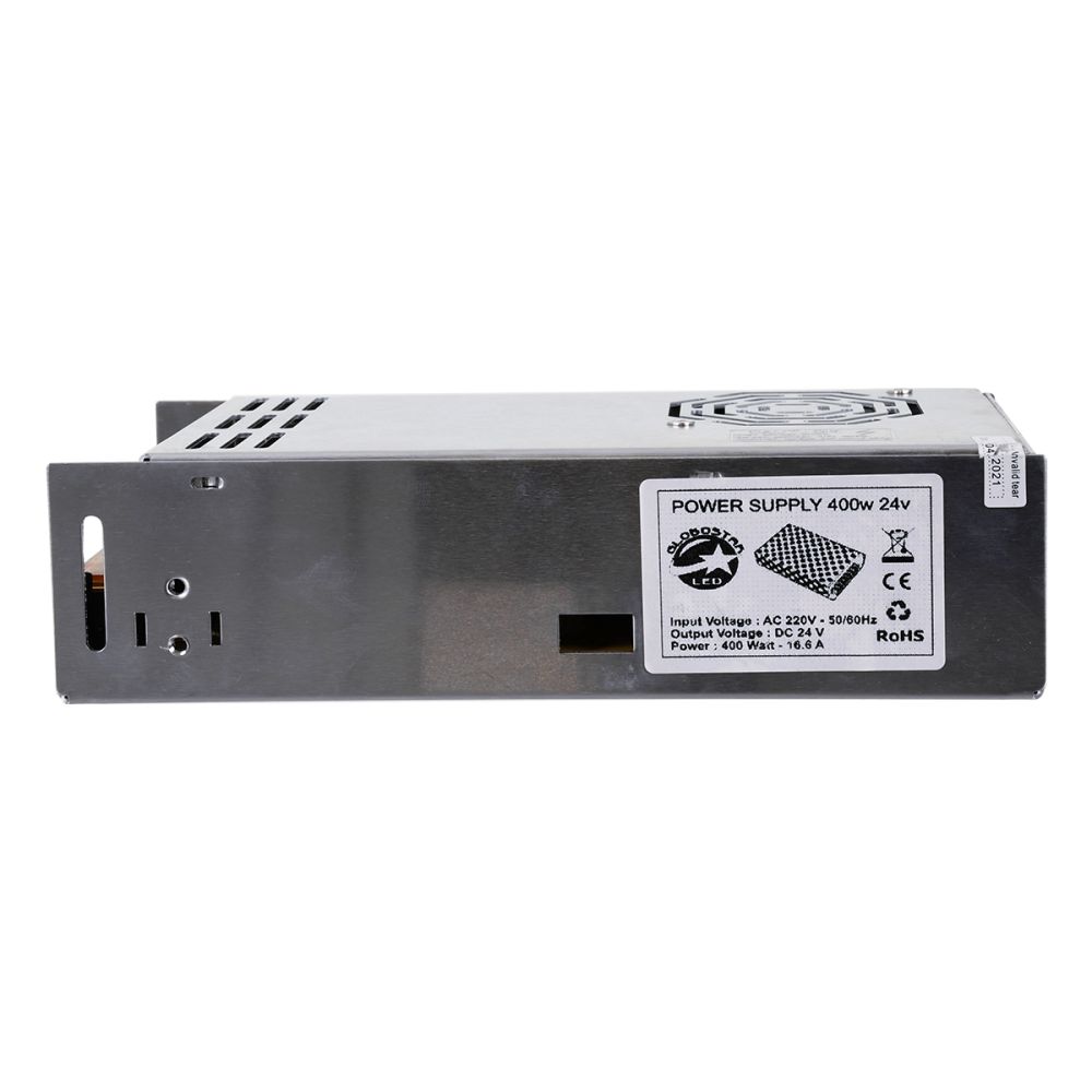 GLOBOSTAR® LUMIVOLT 73046 Τροφοδοτικό/Μετασχηματιστής PELV 400W 16.6A DC 24V IP20 - AC 220-240V σε DC 24V / Ρυθμιζόμενo από DC 22.5V έως DC 25.5V - Μ20 x Π10 x Υ5cm - 3 Χρόνια Εγγύηση