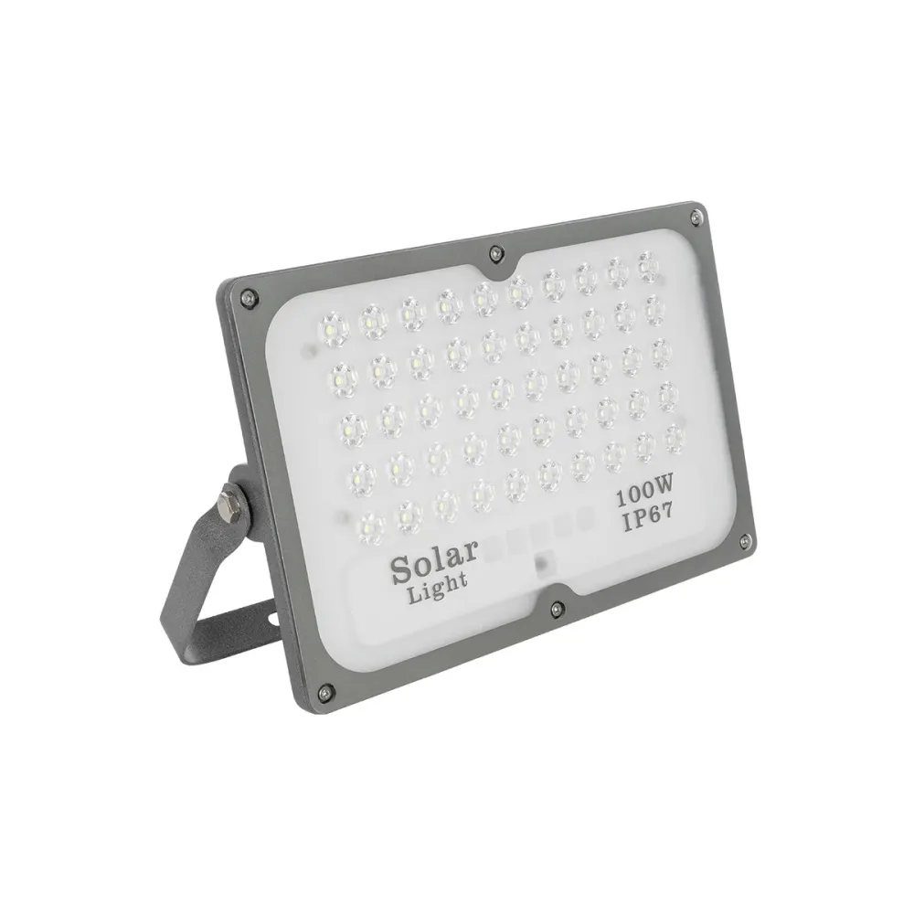 GLOBOSTAR® LUMOVOX 73067 Προβολέας LED 100W 5000lm 120° DC 5V με Φωτοβολταϊκό Panel 5V 8W & Επαναφορτιζόμενη Μπαταρία Li-ion 3.2V 5000mAh Αδιάβροχο IP67 Ψυχρό Λευκό 6000K - 120 x SMD2835 Sanan Chip - Γκρι Ανθρακί - Μ25 x Π5.5 x Υ17.5cm - 2 Χρόνια Εγγύ