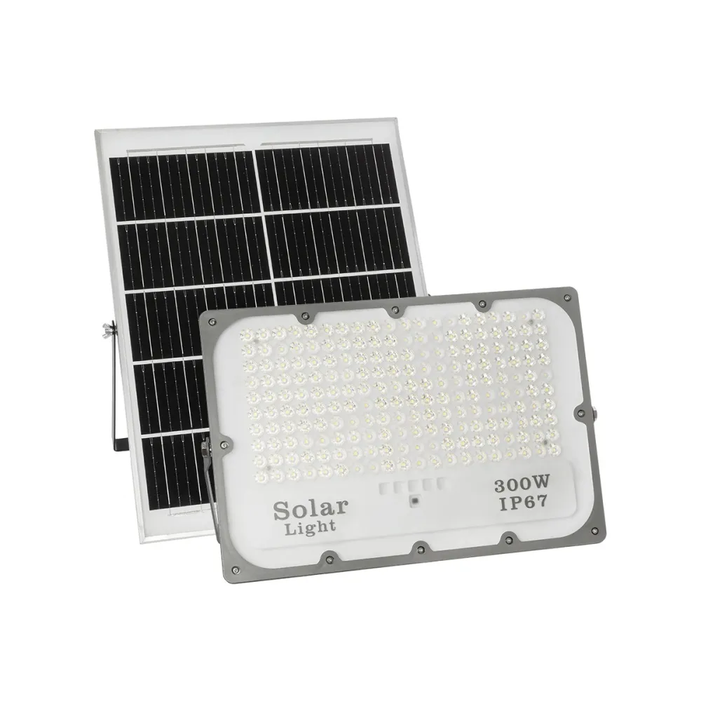 GLOBOSTAR® LUMOVOX 73069 Προβολέας LED 300W 15000lm 120° DC 5V με Φωτοβολταϊκό Panel 5V 20W & Επαναφορτιζόμενη Μπαταρία Li-ion 3.2V 15000mAh Αδιάβροχο IP67 Ψυχρό Λευκό 6000K - 360 x SMD2835 Sanan Chip - Γκρι Ανθρακί - Μ37 x Π7.5 x Υ27cm - 2 Χρόνια Εγγ
