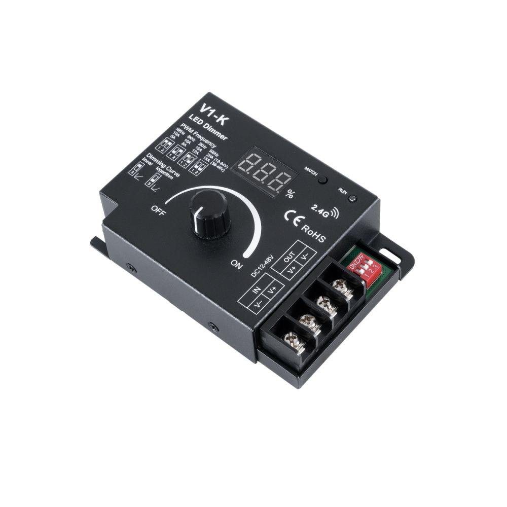 GLOBOSTAR® SKYDANCE-V1-K 73117 Dimmer με 1 x 20A 480W Κανάλι DC 12-48V 20A 480W Max IP20 - PWM - RF2.4Ghz - Μ10.7 x Π7.5 x Υ3.8cm - 5 Χρόνια Εγγύηση