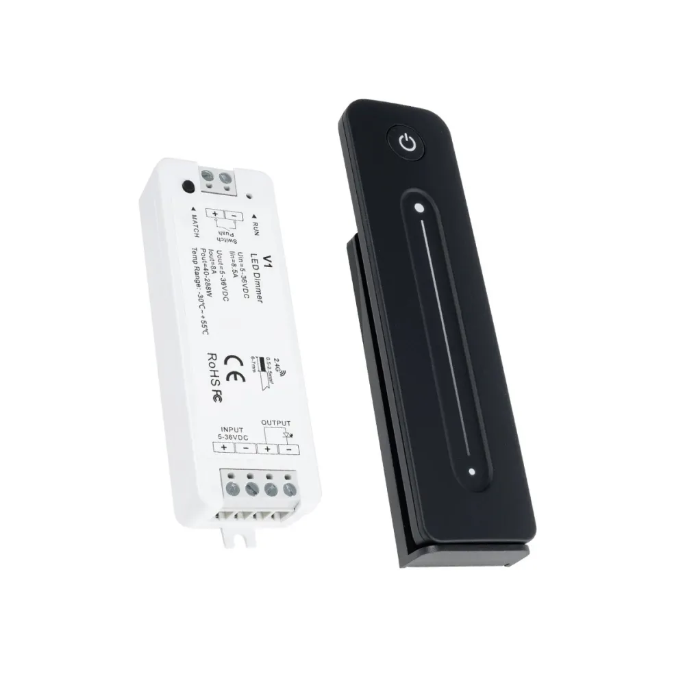 GLOBOSTAR® SKYDANCE-V1+R11 73119 DC RF 2.4Ghz Push Dimmer με RF Ασύρματο Χειριστήριο Αφής με 1 x 8A 288W Κανάλι DC 5-36V 8A 288W Max IP20 - RF 2.4Ghz & Push Dimming - Μ12.2 x Π5.3 x Υ1.7cm - 5 Χρόνια Εγγύηση