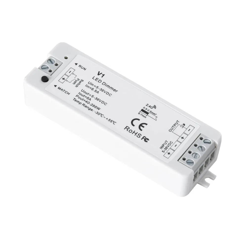 GLOBOSTAR® SKYDANCE-V1+R11 73119 DC RF 2.4Ghz Push Dimmer με RF Ασύρματο Χειριστήριο Αφής με 1 x 8A 288W Κανάλι DC 5-36V 8A 288W Max IP20 - RF 2.4Ghz & Push Dimming - Μ12.2 x Π5.3 x Υ1.7cm - 5 Χρόνια Εγγύηση