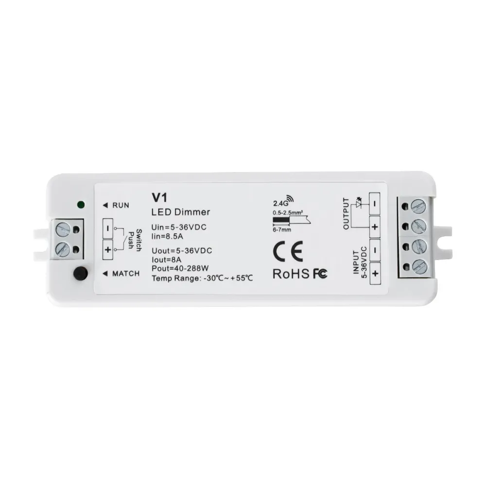 GLOBOSTAR® SKYDANCE-V1+R11 73119 DC RF 2.4Ghz Push Dimmer με RF Ασύρματο Χειριστήριο Αφής με 1 x 8A 288W Κανάλι DC 5-36V 8A 288W Max IP20 - RF 2.4Ghz & Push Dimming - Μ12.2 x Π5.3 x Υ1.7cm - 5 Χρόνια Εγγύηση