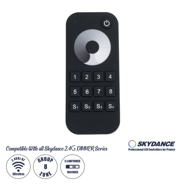 GloboStar® 73121 RT8 SKYDANCE Ασύρματο Χειριστήριο Αφής RF 2.4Ghz 8 Group για όλα τα Μονόχρωμα SKYDANCE Controller DC 3V 2 x AAA - IP20 Μ12.2 x Π5.3 x Υ1.7cm - 5 Χρόνια Εγγύηση