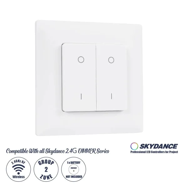 GloboStar® 73122 PF1-2 SKYDANCE Ασύρματο Επιτοίχιο Χειριστήριο 2 Group  RF 2.4Ghz DC3V IP20 - Μ8.5 x Π8.5 x Υ1.7cm - 5 Χρόνια Εγγύηση