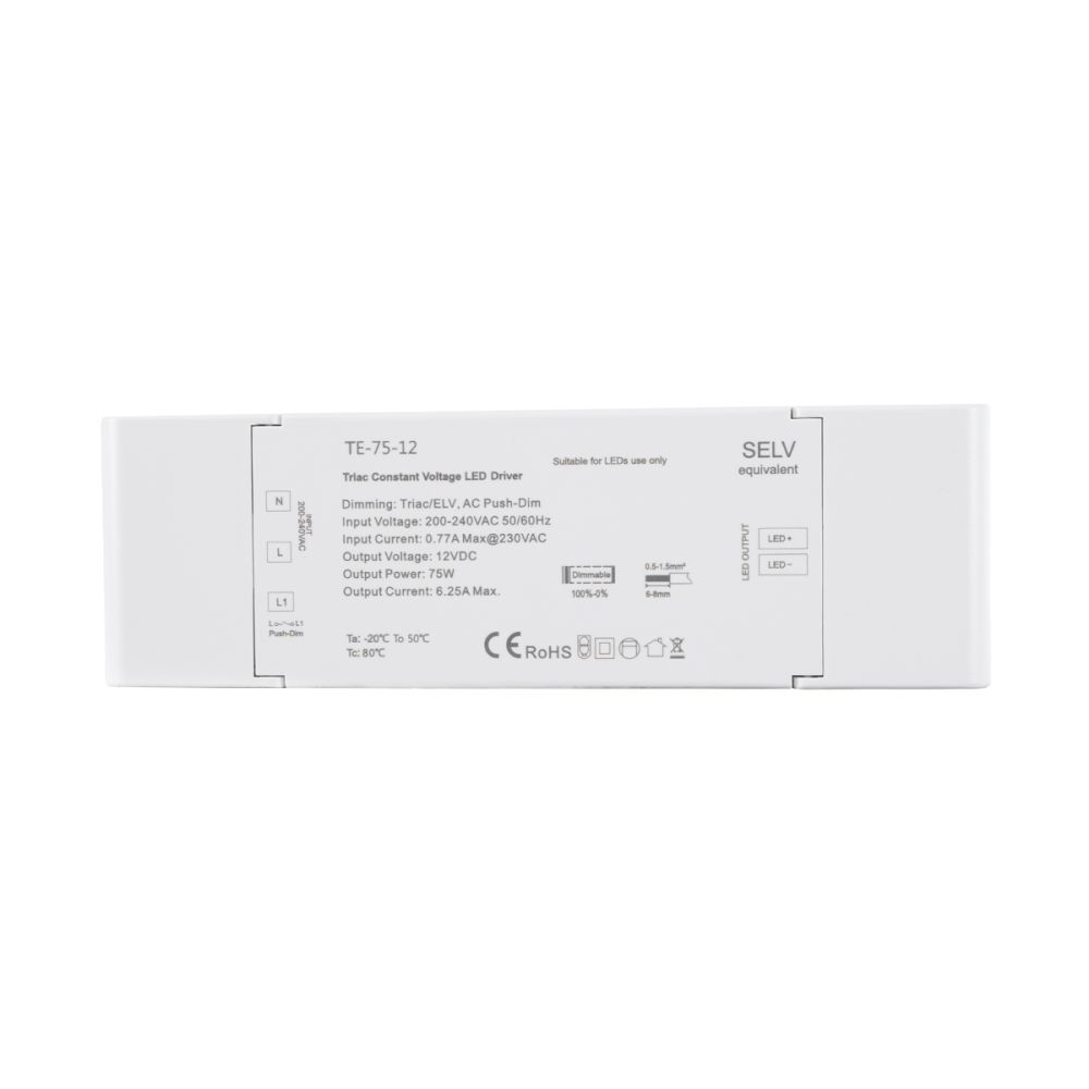 GloboStar® 73129 TE-75-12 SKYDANCE AC Triac Dimmer Push Dimming 1 Κανάλι AC 200-240V 1 x 6.25A 75W - Max 6.25A 75W - IP20 Μ18 x Π5.7 x Υ3cm - 5 Χρόνια Εγγύηση