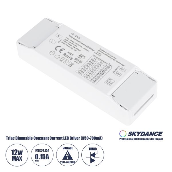 GloboStar® 73131 TE-12A-H SKYDANCE AC Triac Dimmable Constant Current LED Driver 1 Κανάλι AC 200-240V 1 x 0.15A 12W - Max 0.15A 12W - IP20 Μ11.1 x Π3.7 x Υ2cm - 5 Χρόνια Εγγύηση