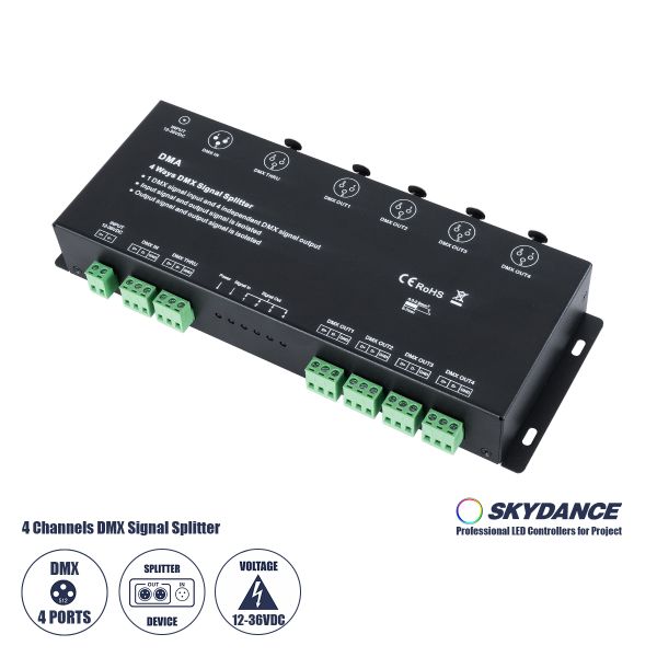 GloboStar® 73136 DMA SKYDANCE DC DMX512 Signal Splitter / Amplifier 4 Καναλιών DC 12-36V - IP20 Μ25.6 x Π9.2 x Υ3.8cm - 5 Χρόνια Εγγύηση