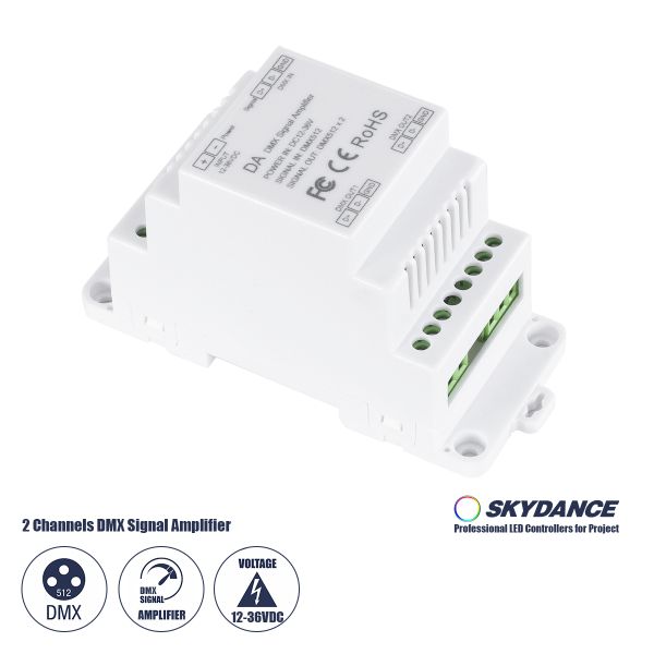 GloboStar® 73137 DA SKYDANCE DC DMX512 Signal Amplifier Din Rail Ράγας 2 Καναλιών DC 12-48V - IP20  Μ11.5 x Π5 x Υ6.5cm - 5 Χρόνια Εγγύηση