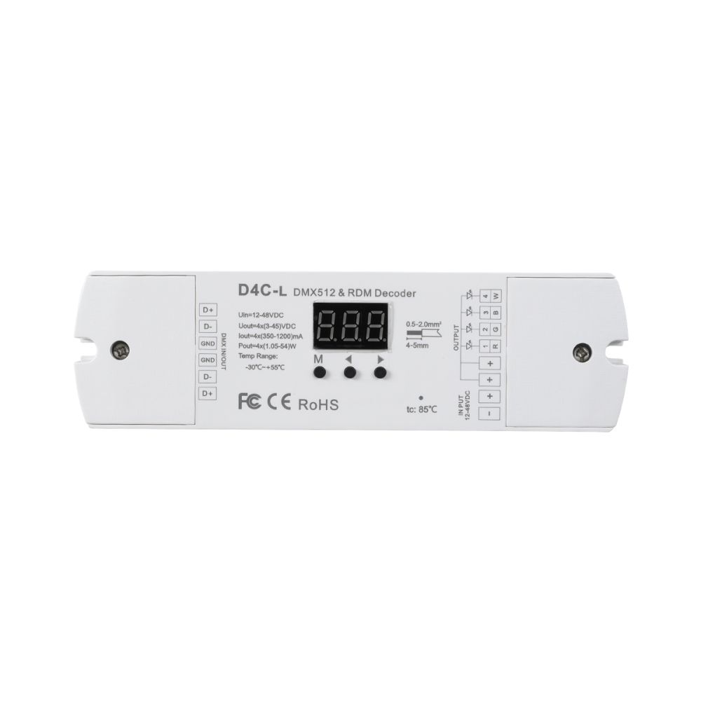 GLOBOSTAR® SKYDANCE-D4C-L 73146 DC DMX Master Dimmer / Controller / Decoder Υψηλής Ταχύτητας με 4 x 1A 54W Κανάλια DC 12-48V 4A 216W Max IP20 - DMX512 & RDM - Μ17 x Π5 x Υ2.5cm - 5 Χρόνια Εγγύηση