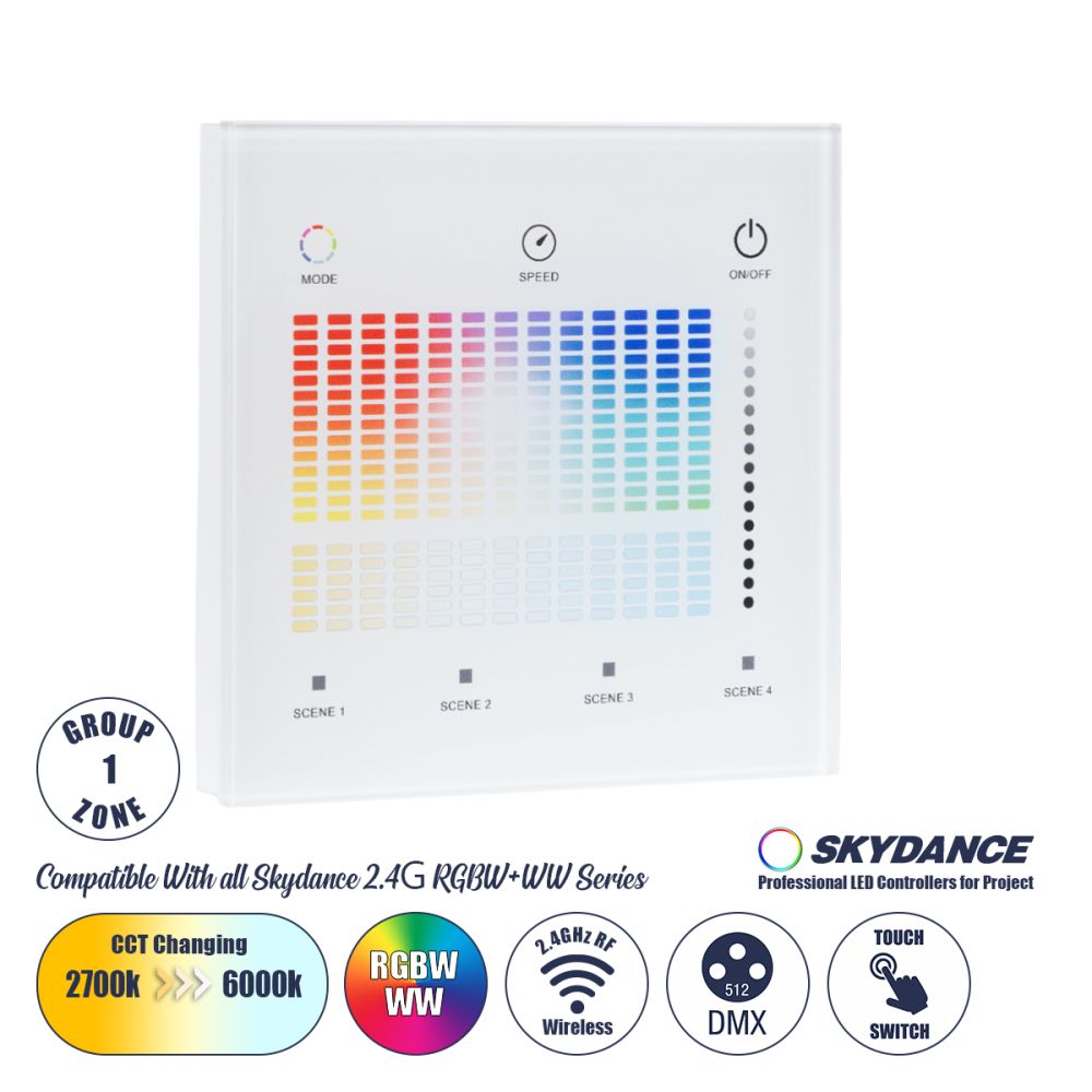 GLOBOSTAR® SKYDANCE-T15-S 73153 RF 2.4Ghz DMX  Ασύρματο Χειριστήριο 1 Group για όλα τα SKYDANCE DMX512 Controller AC 100-240V Max 0.1A IP20 - Μ8.5 x Π8.5 x Υ3.5cm - 5 Χρόνια Εγγύηση