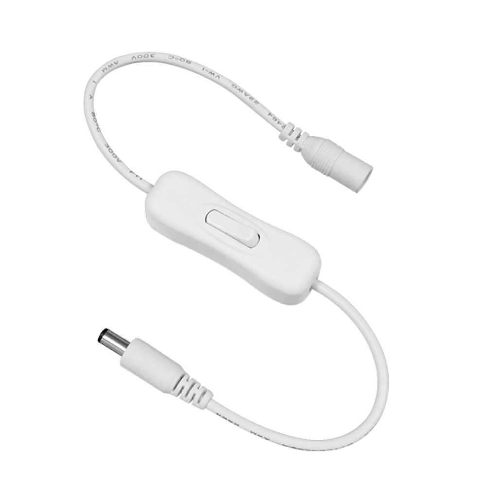 GLOBOSTAR® STRIPDC 73301 Ταχυσύνδεσμος DC Jack 5.5x2.1mm Θηλυκός σε Αρσενικό με Διακόπτη On/Off IP20 - Λευκό - Μ35 x Π1.9 x Υ1.5cm