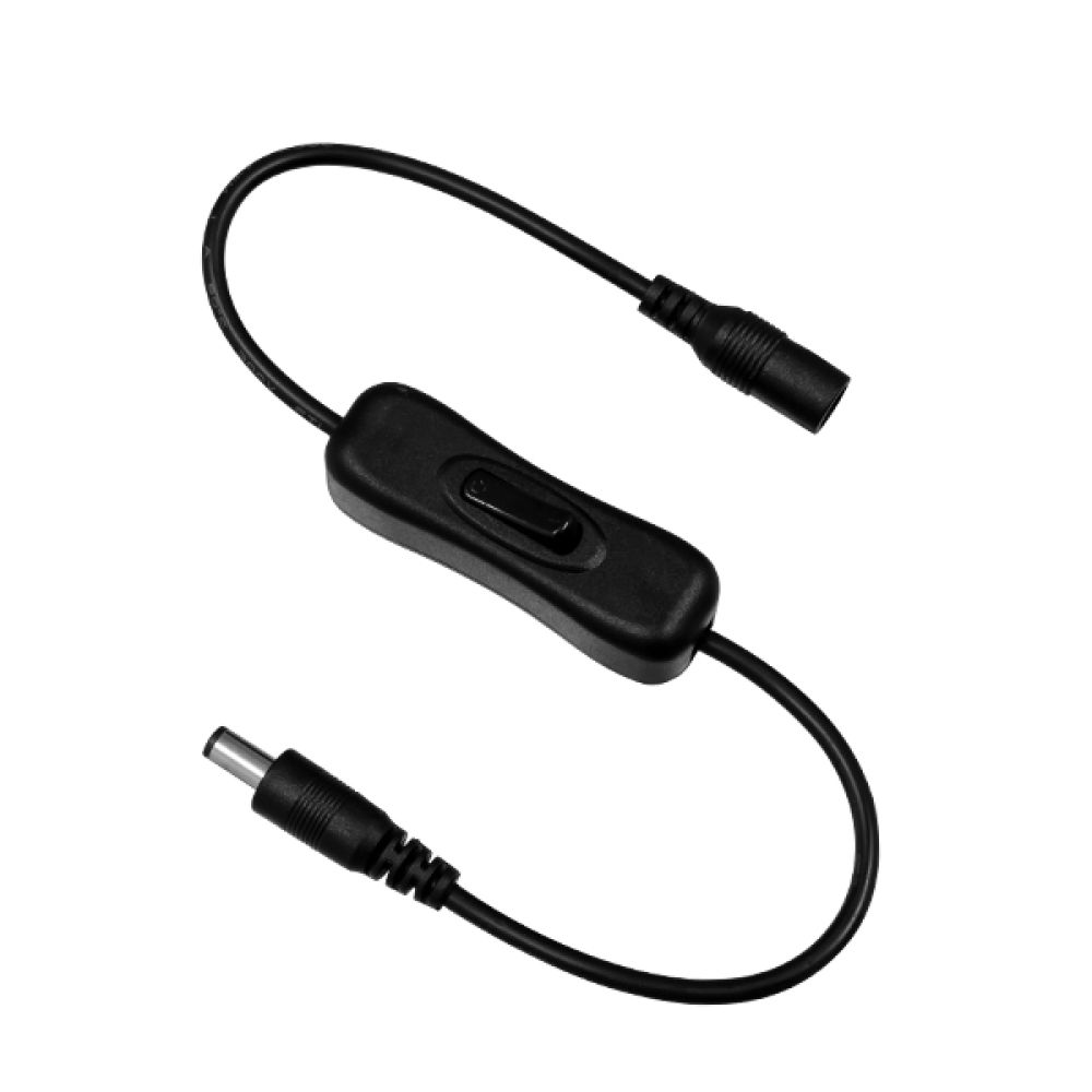 GLOBOSTAR® STRIPDC 73302 Ταχυσύνδεσμος DC Jack 5.5x2.1mm Θηλυκός σε Αρσενικό με Διακόπτη On/Off IP20 - Μαύρο - Μ35 x Π1.9 x Υ1.5cm