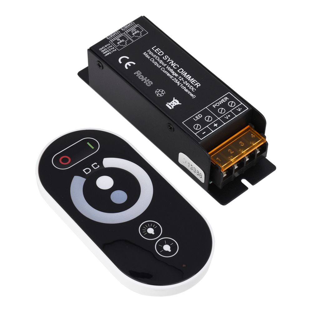 GLOBOSTAR® DIMMERIO 73312 Σετ Dimmer με RF Ασύρματο Χειριστήριο με 1 x 25A 600W Κανάλι DC 12-24V 25A 600W Max IP20 - RF2.4Ghz SYNC - Μ12.8 x Π4.1 x Υ3.4cm - 2 Χρόνια Εγγύηση