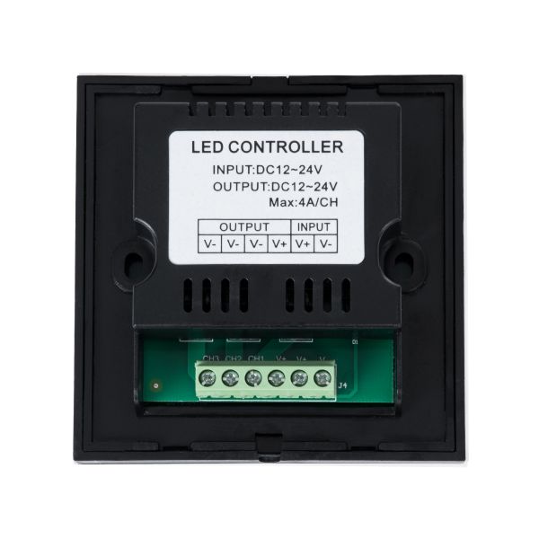 GLOBOSTAR® DIMTOUCH 73318 Dimmer Τοίχου με Touch Panel με 1 x 12A 288W Κανάλι DC 12-24V 12A 288W Max IP20 - Μ9 x Π9 x Υ3.5cm - 2 Χρόνια Εγγύηση