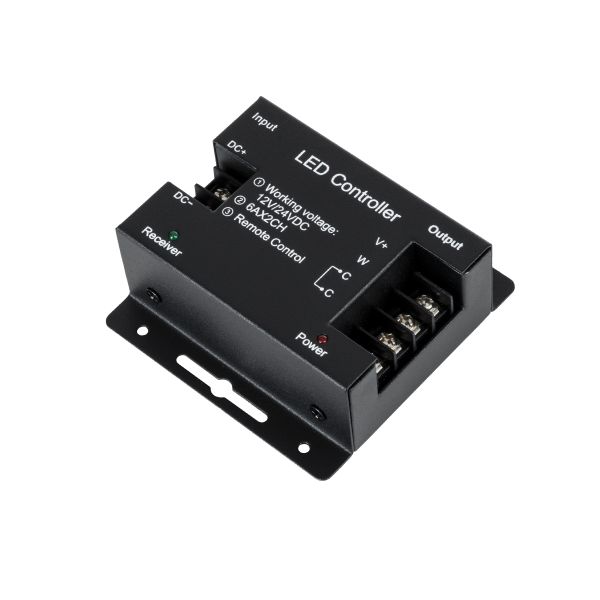 GLOBOSTAR® CCTCONTROLLER 73351 Σετ Dimmer / Controller με RF Ασύρματο Χειριστήριο με 2 x 6A 144W Κανάλια DC 12-24V 12A 288W Max IP20 - RF2.4Ghz SYNC - Μ8.3 x Π8.3 x Υ3.2cm - 2 Χρόνια Εγγύηση