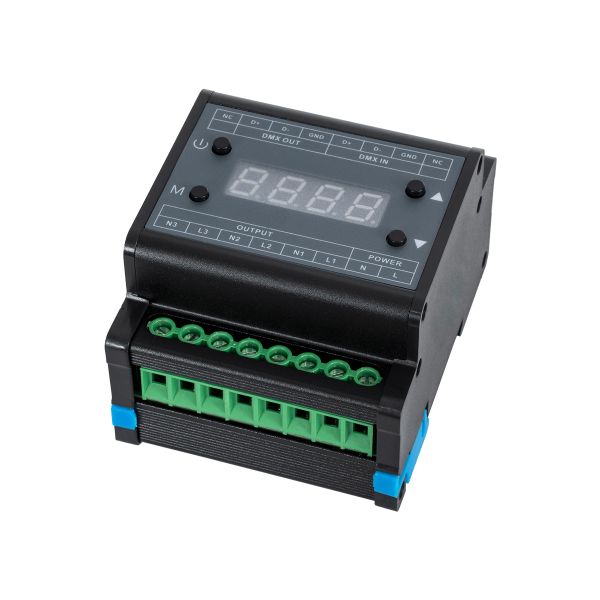 GloboStar® 73372 AC Triac DMX Dimmer Din Rail Ράγας 3 Καναλιών AC 100-240V 3 x 1A 220W - Max 3A 660W - IP20 Μ8 x Π9 x Υ6cm - 5 Years Warranty