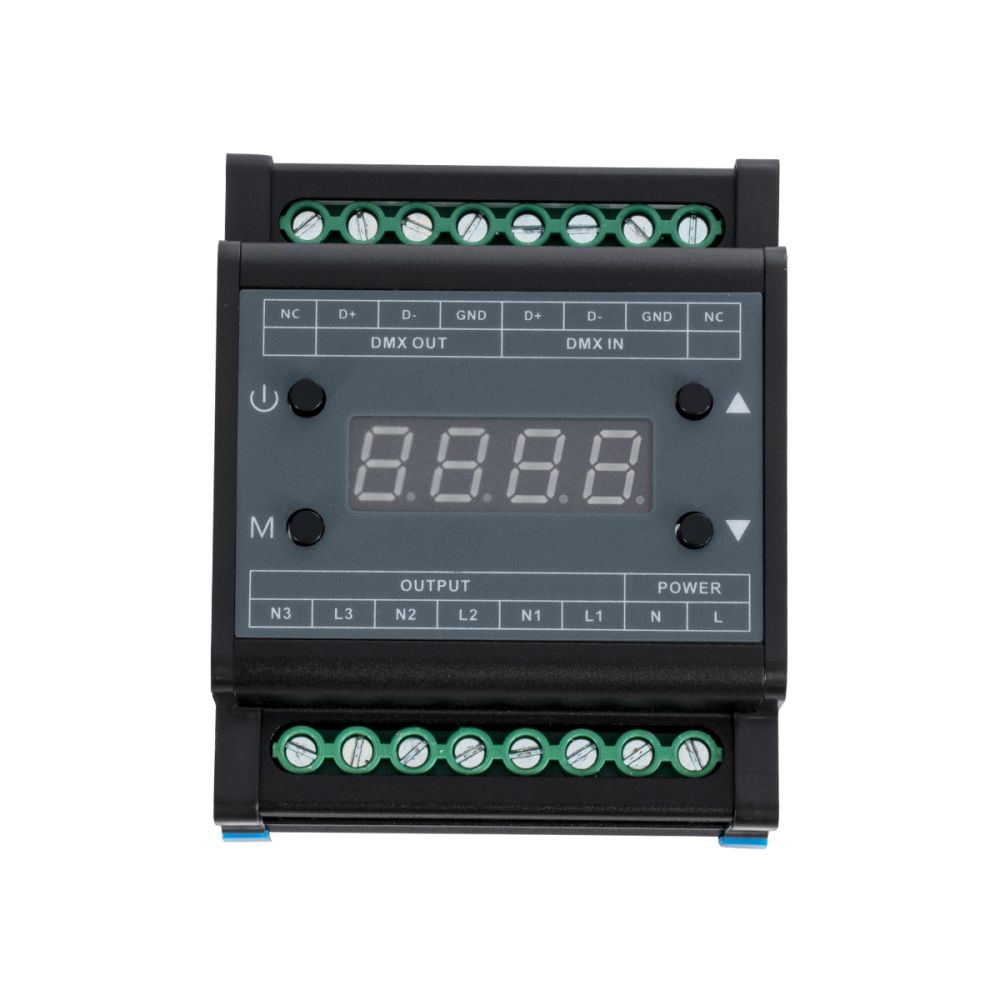 GLOBOSTAR® DIMMERAIL 73372 AC Trailing Edge DMX Dimmer Ράγας με 3 x 1A 220W Κανάλια AC 220-240V 3A 660W Max IP20 - DMX512 & RDM - Μ8 x Π9 x Υ6cm - 5 Χρόνια Εγγύηση