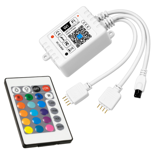 GloboStar® 73411 Ασύρματος Smart Home Wi-Fi LED RGB Controller με 2 Εξόδους RGB και Χειριστήριο IR DC 12V Max 100W - DC 24V Max 200W