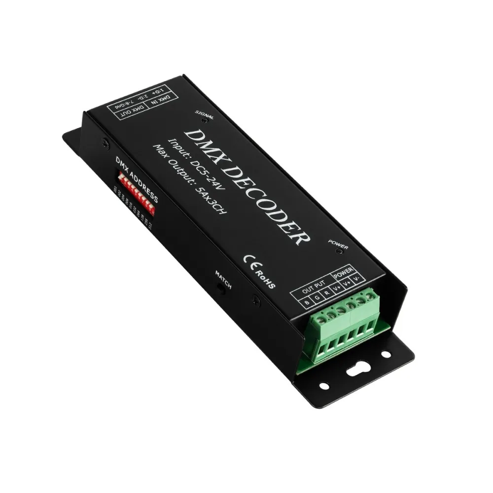 GLOBOSTAR® RGBCONTROLLER 73412 DMX Dimmer / Controller με RF Ασύρματο Χειριστήριο με 3 x 15A 75W Κανάλια DC 5-24V 15A 360W Max IP20 - DMX512 & RF2.4Ghz - Μ17.5 x Π3 x Υ3.5cm - 1 Χρόνος Εγγύηση