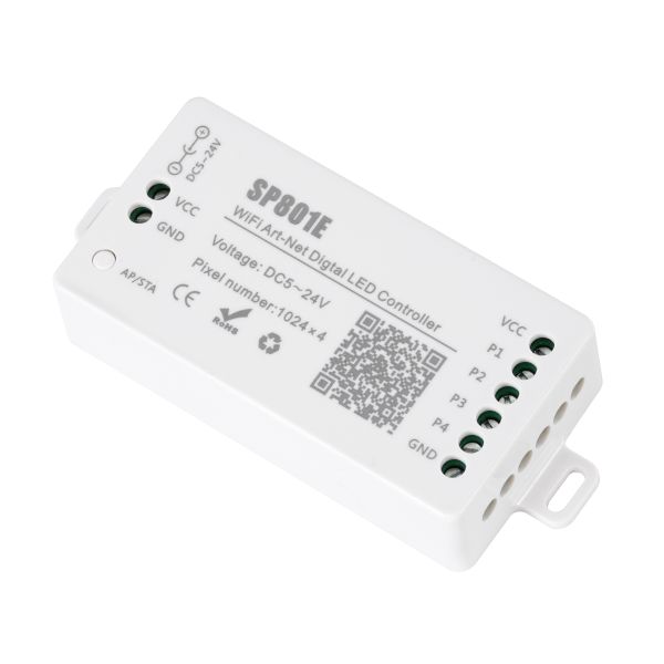 GloboStar® 73415 SP801E Ασύρματος WiFi Art-Net LED FULL COLOR Magic Digital Pixel Controller iOS/Android για LED Digital Πολύχρωμα και Μονόχρωμα Προϊόντα DC 5-24V 4 x 1024 IC Max