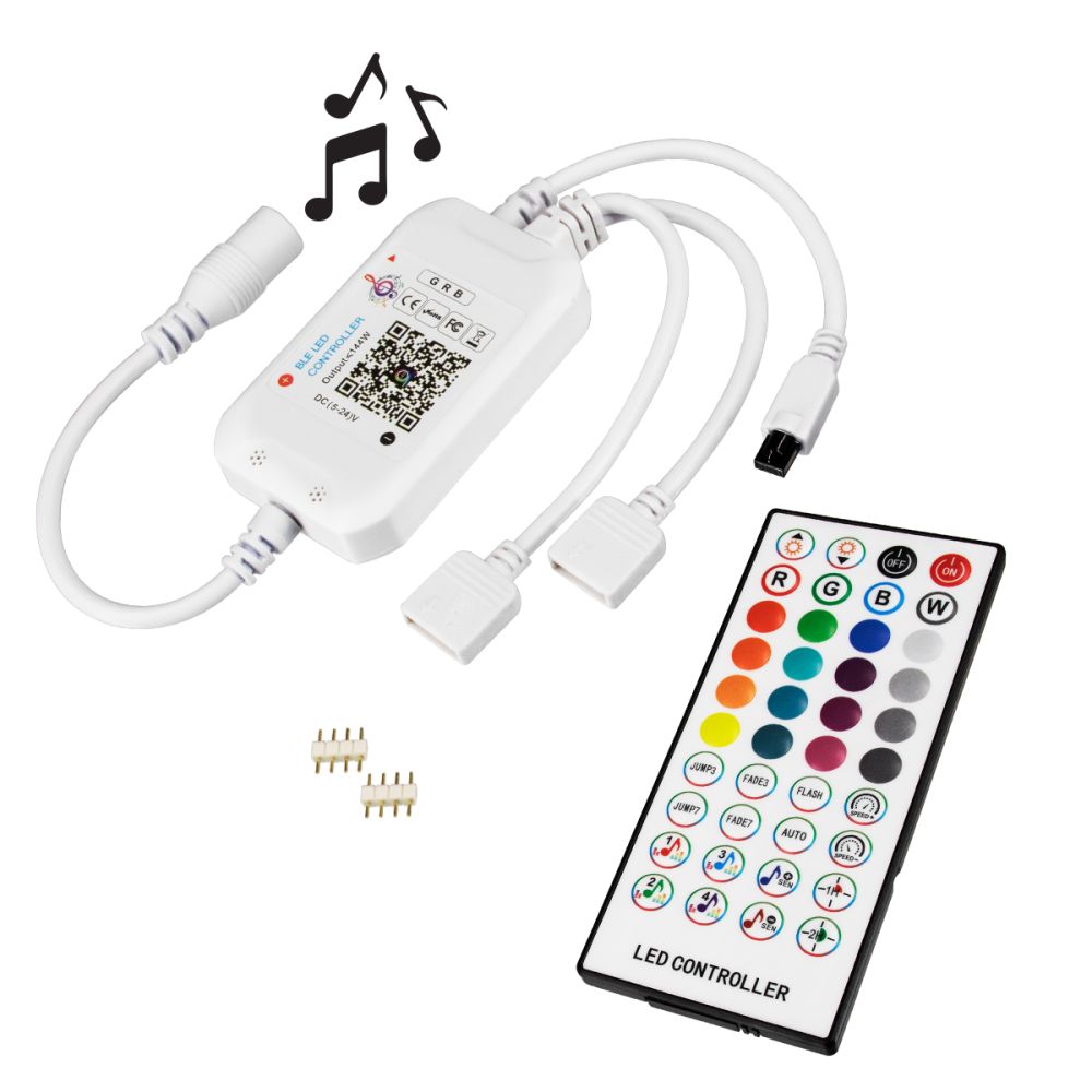 GloboStar® 73431 Ασύρματος Bluetooth LED RGB & Music Controller Sound Activated με Χειριστήριο IR & 2 Εξόδους RGB DC 5-12V Max 100W