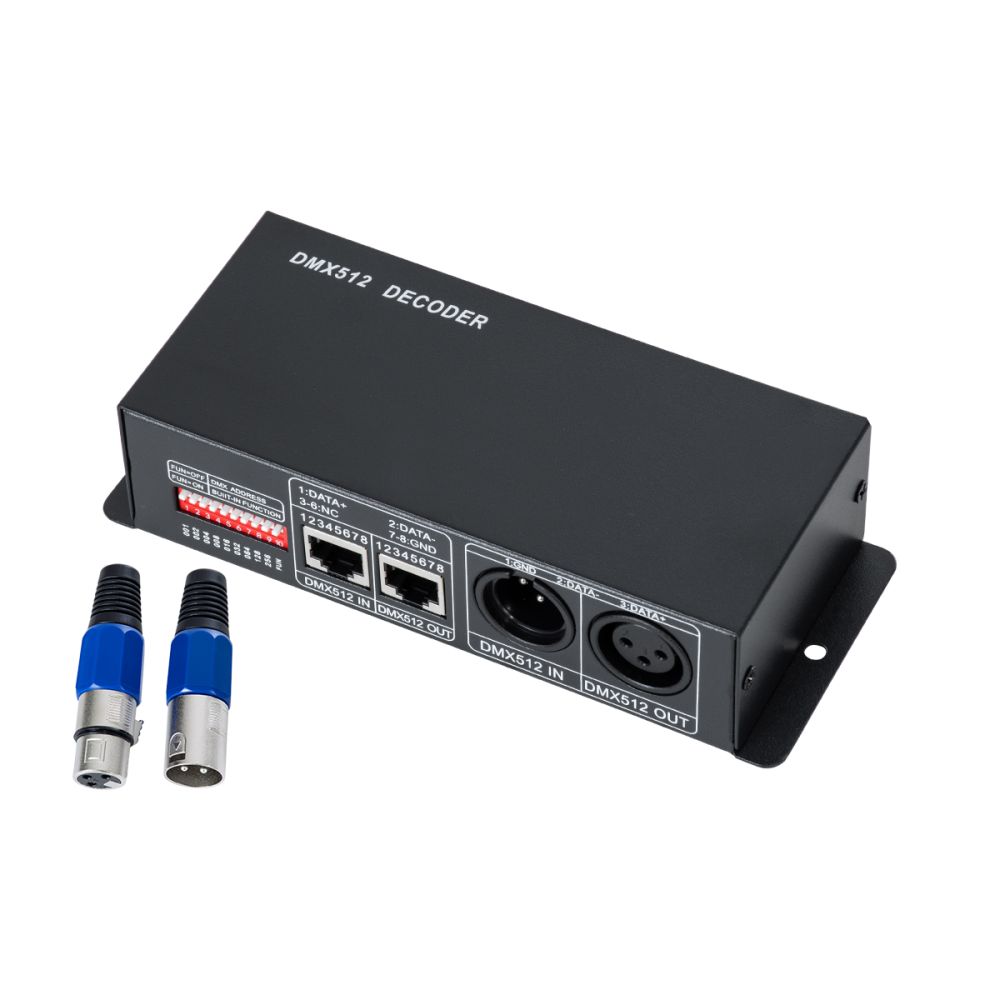 GLOBOSTAR® RGBCONTROLLER 73490 DC DMX Master Dimmer / Controller / Decoder Υψηλής Ταχύτητας με 3 x 8A 192W Κανάλια DC 12-24V 24A 576W Max IP20 - DMX512 & RDM - Μ16 x Π9 x Υ6cm - 2 Χρόνια Εγγύηση