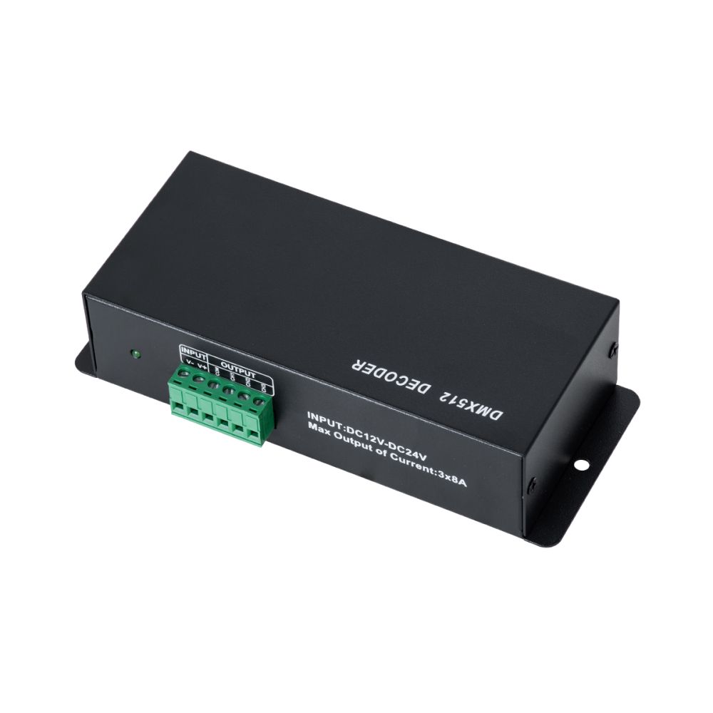 GLOBOSTAR® RGBCONTROLLER 73490 DC DMX Master Dimmer / Controller / Decoder Υψηλής Ταχύτητας με 3 x 8A 192W Κανάλια DC 12-24V 24A 576W Max IP20 - DMX512 & RDM - Μ16 x Π9 x Υ6cm - 2 Χρόνια Εγγύηση