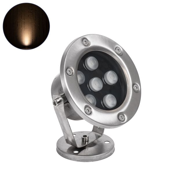 GLOBOSTAR® UNDERWATER-DINA 90676 Υποβρύχιος Προβολέας Σποτ για Σιντριβάνια/Πισίνες LED 6W 660lm 30° DC 24V Αδιάβροχο IP68 Θερμό Λευκό 2700K Dimmable - Ανοξείδωτο Ατσάλι 304 - Μ12 x Π12 x Υ14cm - 3 Χρόνια Εγγύηση