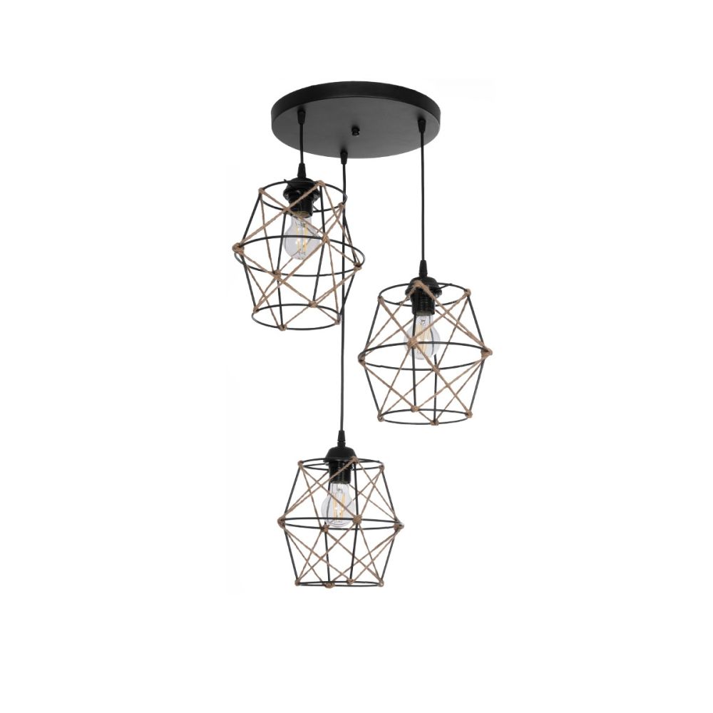 GLOBOSTAR® RAYLO 201-0048 Vintage Κρεμαστό Φωτιστικό Οροφής με Ντουί 3 x E27 AC 220-240V IP20 - Μαύρο & Μπεζ - Μ44 x Π44 x Υ73cm
