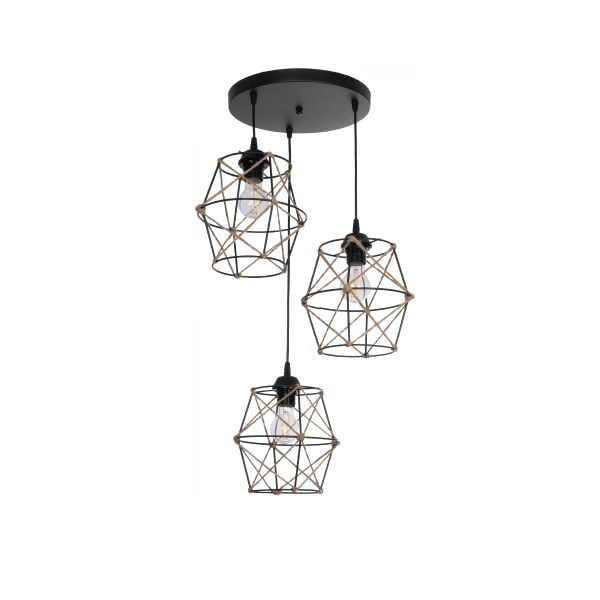 GLOBOSTAR® RAYLO 201-0048 Vintage Κρεμαστό Φωτιστικό Οροφής με Ντουί 3 x E27 AC 220-240V IP20 - Μαύρο & Μπεζ - Μ44 x Π44 x Υ73cm