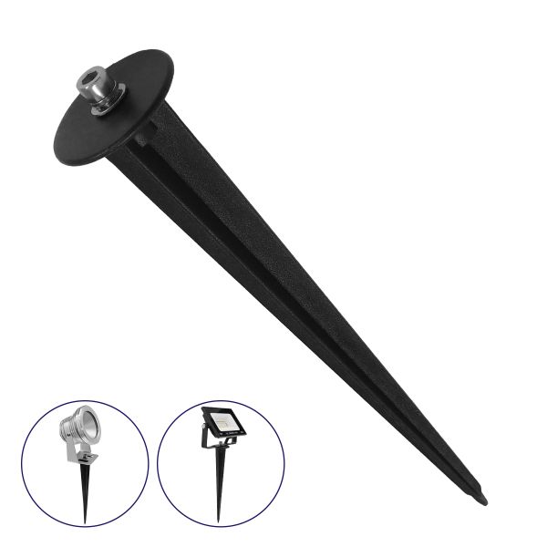 GloboStar® 75593 UNIVERSAL Βάση Κήπου Αλουμινίου Καρφωτή - Δαπέδου για Φωτιστικά & Προβολάκια Κήπου Μαύρη