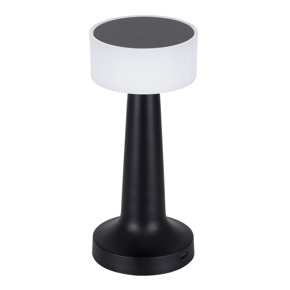 GloboStar® NANNA 76472 Επαναφορτιζόμενο Επιτραπέζιο Φωτιστικό Πορτατίφ LED 1.5W 105lm 120° DC 5V IP44 CCT Ultra Θερμό 1500K - Φυσικό Λευκό 4500K - Ψυχρό Λευκό 6000K Dimmable Μαύρο & Λευκό Πλαστικό - Μ9 x Π9 x Υ21cm - 2 Χρόνια Εγγύηση