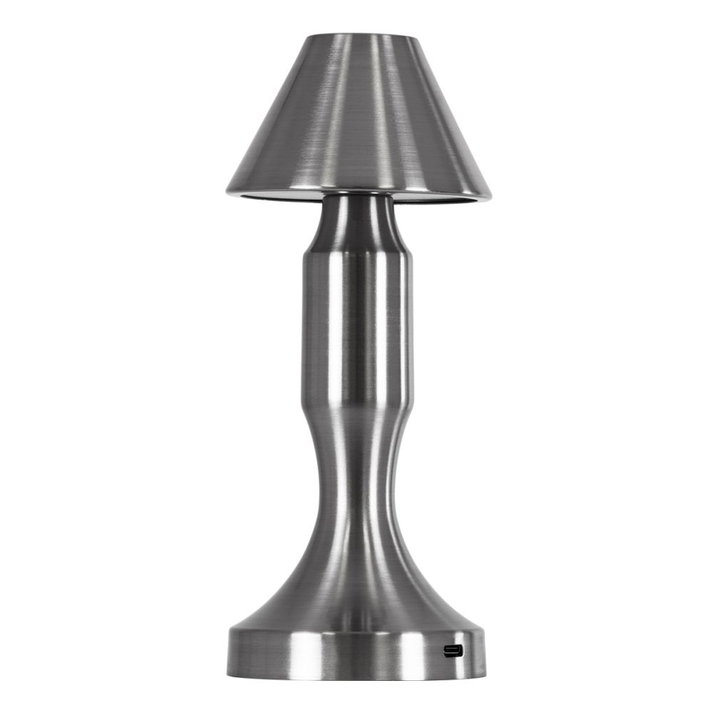 GloboStar® LUNNA 76478 Επαναφορτιζόμενο Επιτραπέζιο Φωτιστικό Πορτατίφ LED 1.5W 105lm 120° DC 5V IP44 CCT Ultra Θερμό 1500K - Φυσικό Λευκό 4500K - Ψυχρό Λευκό 6000K Dimmable Ασημί Πλαστικό - Μ9 x Π9 x Υ23cm - 2 Χρόνια Εγγύηση