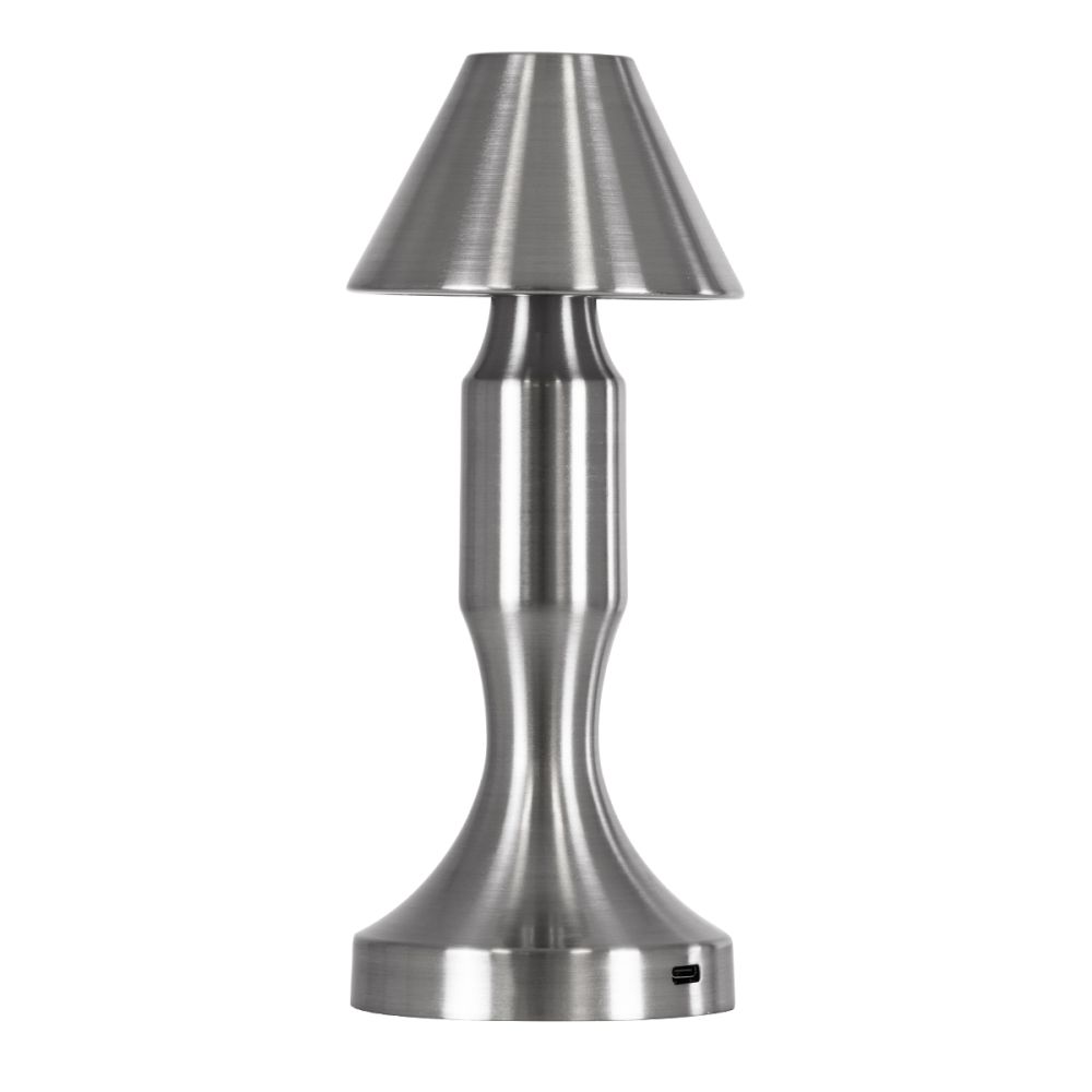 GloboStar® LUNNA 76478 Επαναφορτιζόμενο Επιτραπέζιο Φωτιστικό Πορτατίφ LED 1.5W 105lm 120° DC 5V IP44 CCT Ultra Θερμό 1500K - Φυσικό Λευκό 4500K - Ψυχρό Λευκό 6000K Dimmable Ασημί Πλαστικό - Μ9 x Π9 x Υ23cm - 2 Χρόνια Εγγύηση