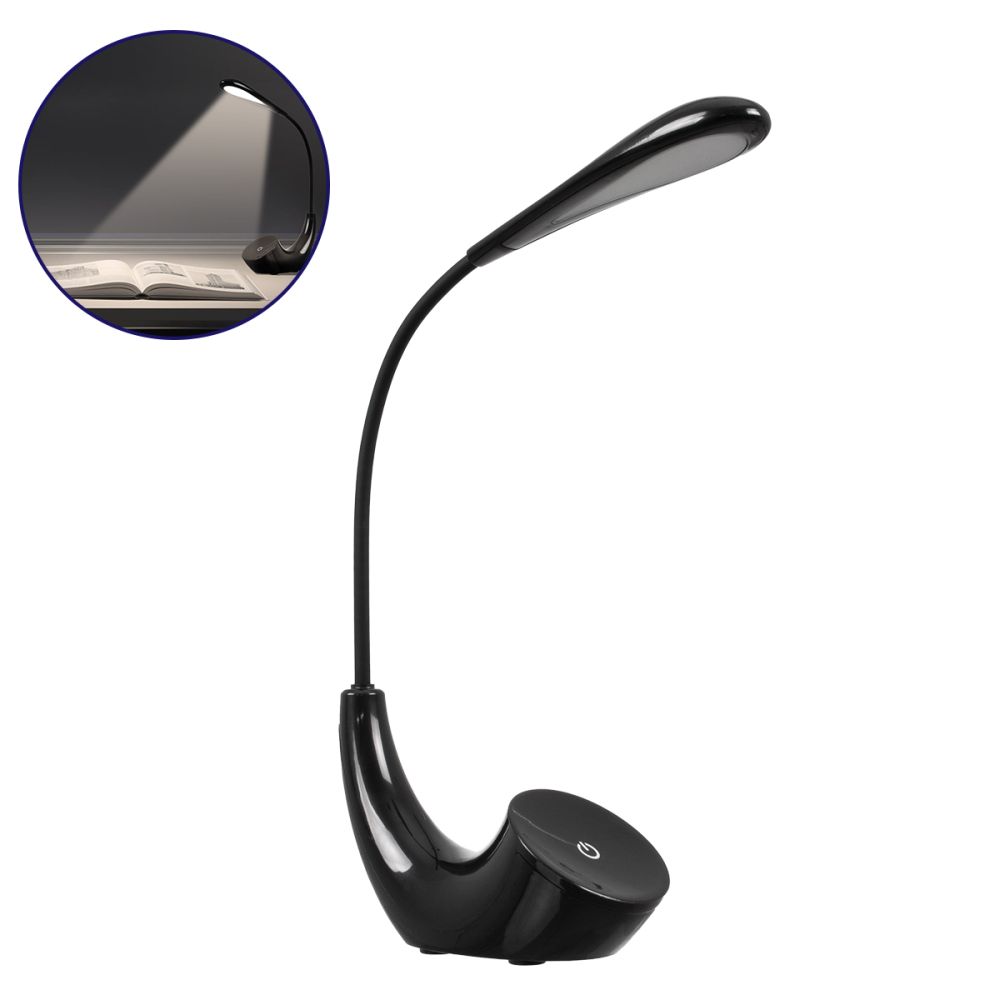 GLOBOSTAR® TEBLARO 76501 Μοντέρνο Επιτραπέζιο Φωτιστικό Γραφείου LED 2.8W 550lm 90° DC 5V με USB-C με Επαναφορτιζόμενη Μπαταρία Li-ion 3.7V 1x18650 1800mAh IP20 Φυσικό Λευκό 4500K - Sanan SMD Chip - Μαύρο - Μ15.5 x Π7.5 x Υ44.5cm - 2 Χρόνια Εγγύηση