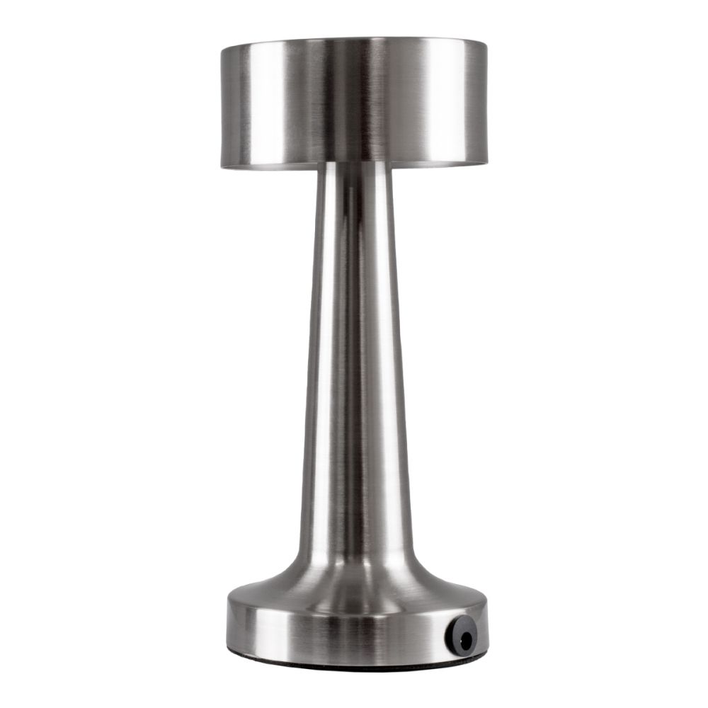 GloboStar® BELLA 76504 Επαναφορτιζόμενο Επιτραπέζιο Φωτιστικό Πορτατίφ LED 1.5W 105lm 120° DC 5V IP44 Θερμό Λευκό 2700K Dimmable Ασημί Αλουμίνιο - Μ9 x Π9 x Υ21cm - 2 Xρόνια Εγγύηση