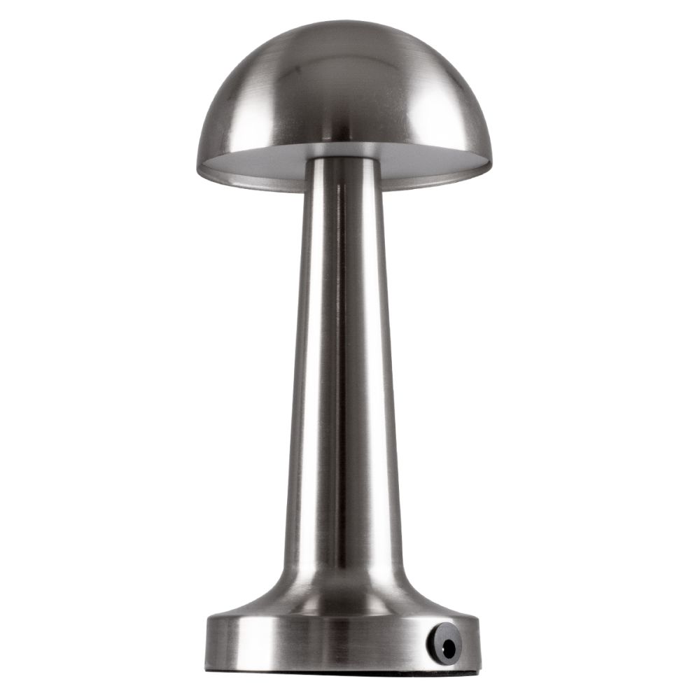 GloboStar® COCO 76510 Επαναφορτιζόμενο Επιτραπέζιο Φωτιστικό Πορτατίφ LED 1.5W 105lm 120° DC 5V IP44 Θερμό Λευκό 2700K Dimmable Ασημί Αλουμίνιο - Μ10 x Π10 x Υ22cm - 2 Xρόνια Εγγύηση