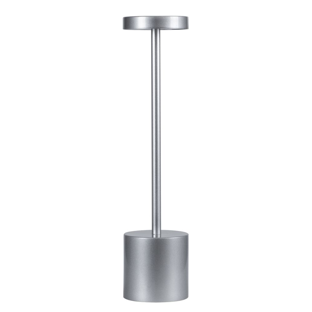 GloboStar® JOJO 76521 Επαναφορτιζόμενο Επιτραπέζιο Φωτιστικό Πορτατίφ LED 1.5W 105lm 120° DC 5V IP44 CCT Ultra Θερμό 1500K - Φυσικό Λευκό 4500K - Ψυχρό Λευκό 6000K Dimmable Ασημί Αλουμίνιο - Μ8 x Π8 x Υ34cm - 2 Χρόνια Εγγύηση