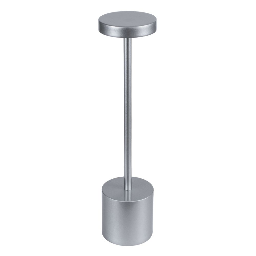 GloboStar® JOJO 76521 Επαναφορτιζόμενο Επιτραπέζιο Φωτιστικό Πορτατίφ LED 1.5W 105lm 120° DC 5V IP44 CCT Ultra Θερμό 1500K - Φυσικό Λευκό 4500K - Ψυχρό Λευκό 6000K Dimmable Ασημί Αλουμίνιο - Μ8 x Π8 x Υ34cm - 2 Χρόνια Εγγύηση