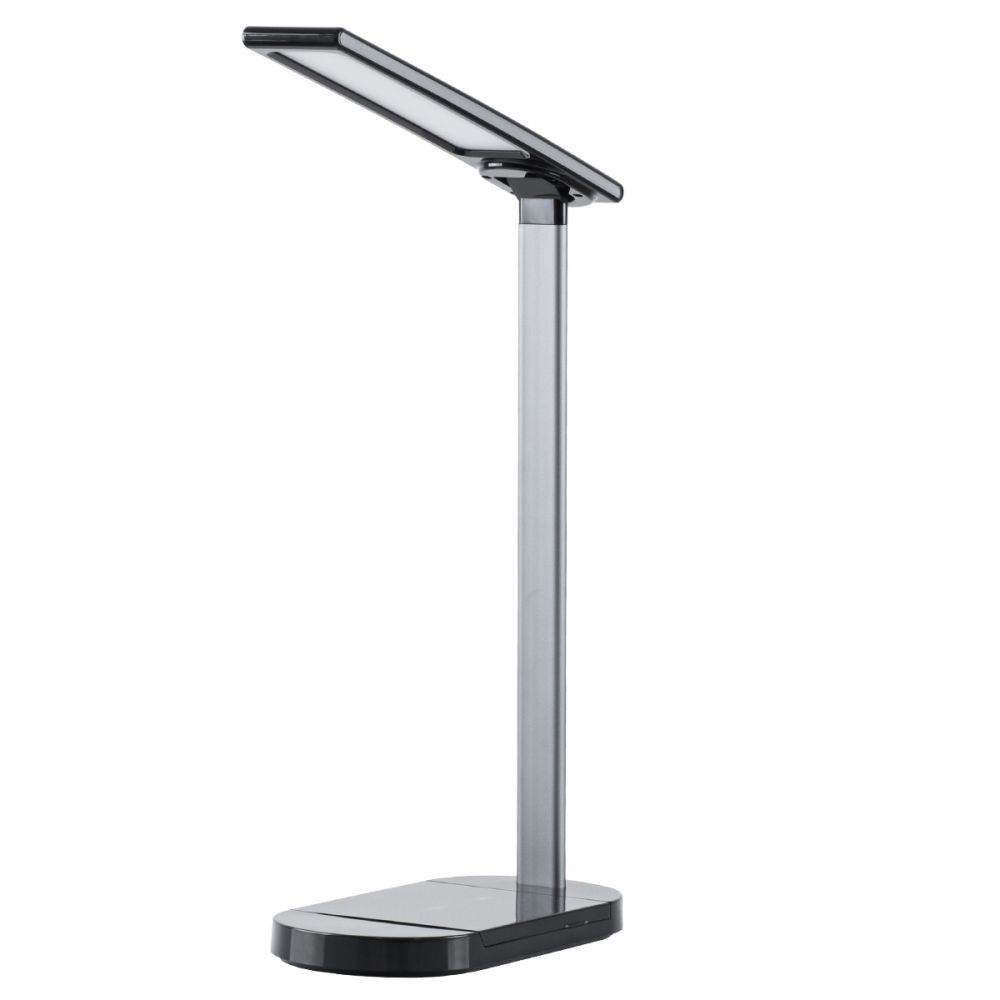 GLOBOSTAR® ONO 76530 Μοντέρνο Επιτραπέζιο Φωτιστικό Γραφείου με Ασύρματη Φόρτιση 10W 2A LED 5W 500lm 180° DC 5V με USB IP20 Ρυθμιζόμενο Λευκό CCT με Αφή 2700K/4500K/6000K Dimmable - Sanan SMD Chip - Μαύρο - Μ25 x Π10.5 x Υ35.5cm - 2 Χρόνια Εγγύηση