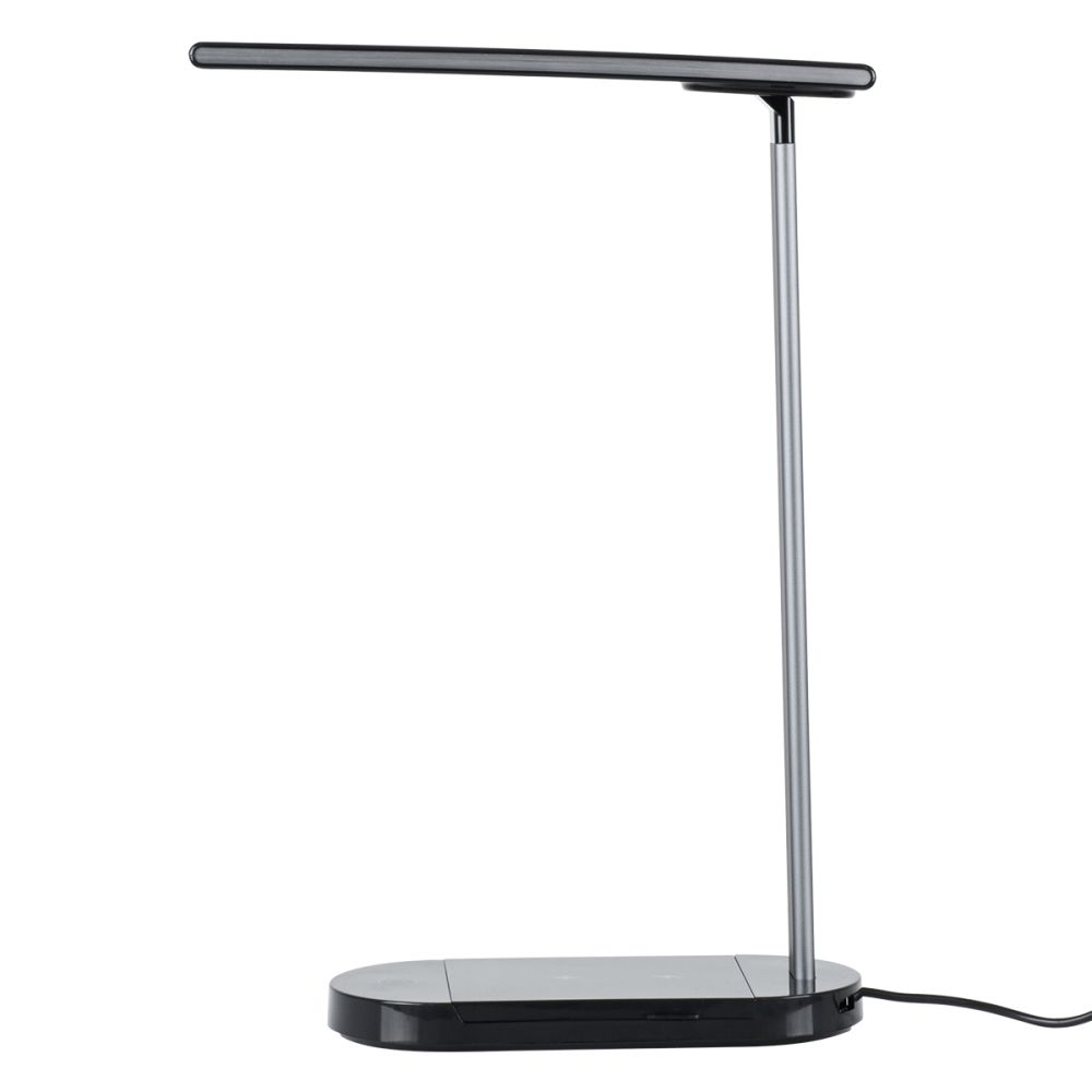 GLOBOSTAR® ONO 76530 Μοντέρνο Επιτραπέζιο Φωτιστικό Γραφείου με Ασύρματη Φόρτιση 10W 2A LED 5W 500lm 180° DC 5V με USB IP20 Ρυθμιζόμενο Λευκό CCT με Αφή 2700K/4500K/6000K Dimmable - Sanan SMD Chip - Μαύρο - Μ25 x Π10.5 x Υ35.5cm - 2 Χρόνια Εγγύηση
