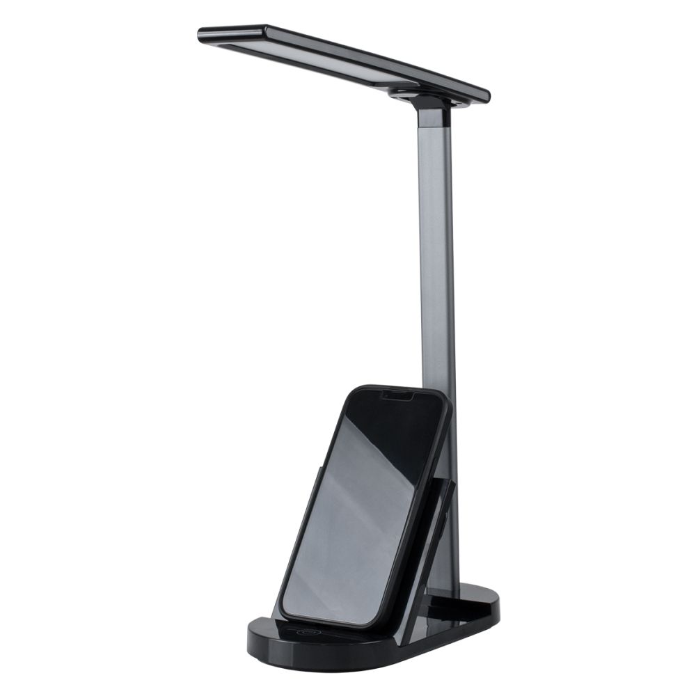 GLOBOSTAR® ONO 76530 Μοντέρνο Επιτραπέζιο Φωτιστικό Γραφείου με Ασύρματη Φόρτιση 10W 2A LED 5W 500lm 180° DC 5V με USB IP20 Ρυθμιζόμενο Λευκό CCT με Αφή 2700K/4500K/6000K Dimmable - Sanan SMD Chip - Μαύρο - Μ25 x Π10.5 x Υ35.5cm - 2 Χρόνια Εγγύηση
