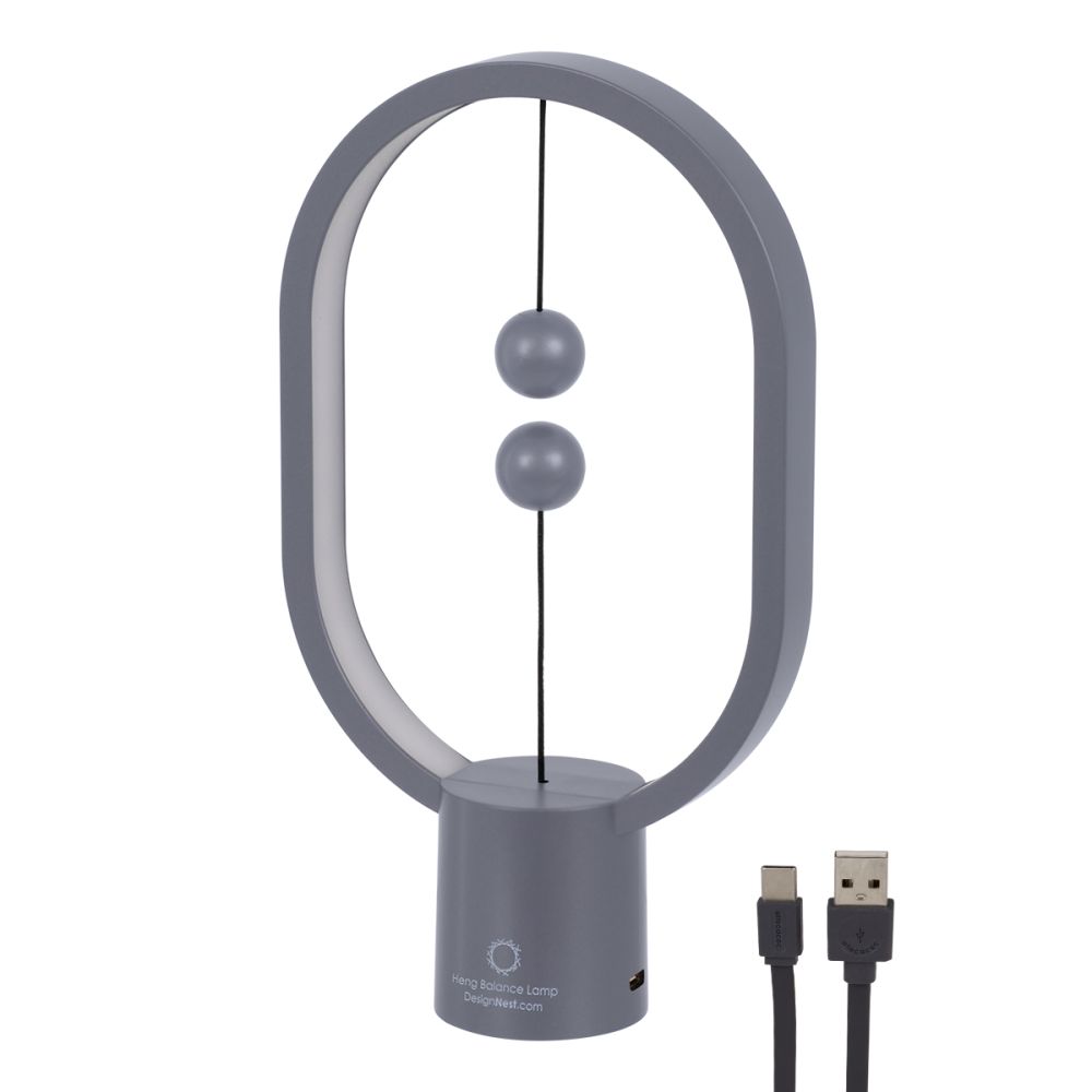 GloboStar® 76545 Επιτραπέζιο Φωτιστικό Πορτατίφ LED 15W 1500lm 360° DC 5V IP20 Θερμό Λευκό 2700K Γκρι & Λευκό Πλαστικό - Μ14 x Π5.5 x Υ24.8cm - 2 Xρόνια Εγγύηση
