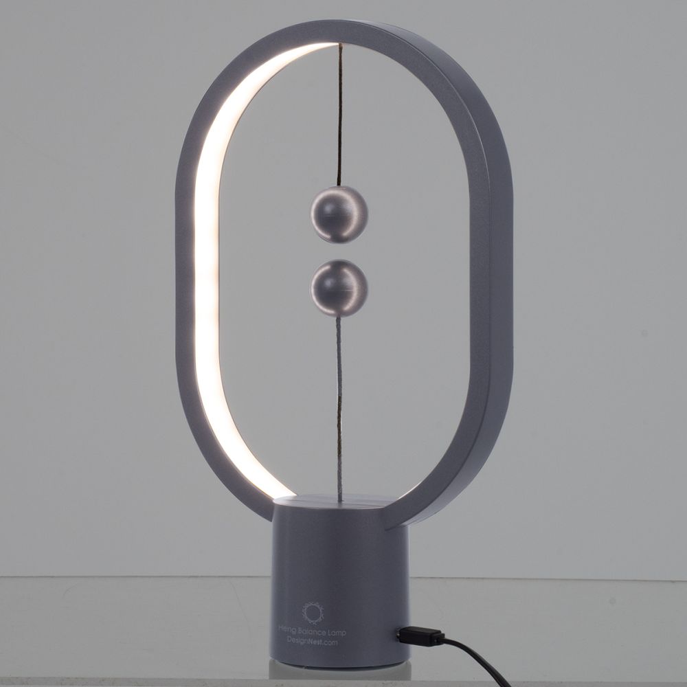 GloboStar® 76545 Επιτραπέζιο Φωτιστικό Πορτατίφ LED 15W 1500lm 360° DC 5V IP20 Θερμό Λευκό 2700K Γκρι & Λευκό Πλαστικό - Μ14 x Π5.5 x Υ24.8cm - 2 Xρόνια Εγγύηση