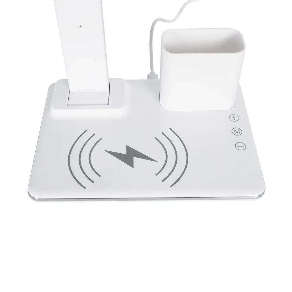 GLOBOSTAR® ZENTIME 76554 Μοντέρνο Επιτραπέζιο Φωτιστικό Γραφείου με Ασύρματη Φόρτιση 15W 3A & Ψηφιακό Ρολόι LED 3.5W 350lm 120° DC 5V με USB-C IP20 Ρυθμιζόμενο Λευκό CCT με Αφή 2700K/4500K/6000K Dimmable - Sanan SMD Chip - Μαύρο - Μ19.5 x Π14.5 x Υ38.