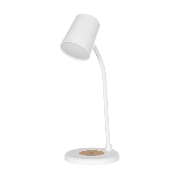 GLOBOSTAR® LUCORA 76555 Μοντέρνο Επιτραπέζιο Φωτιστικό Γραφείου με Ασύρματη Φόρτιση 10W 2A & 4W Bluetooth Ηχείο LED 3W 300lm 120° DC 5V με USB-C IP20 Ρυθμιζόμενο Λευκό CCT με Αφή 2700K/4500K/6000K Dimmable - Sanan SMD Chip - Λευκό - Μ12 x Π12 x Υ32cm 