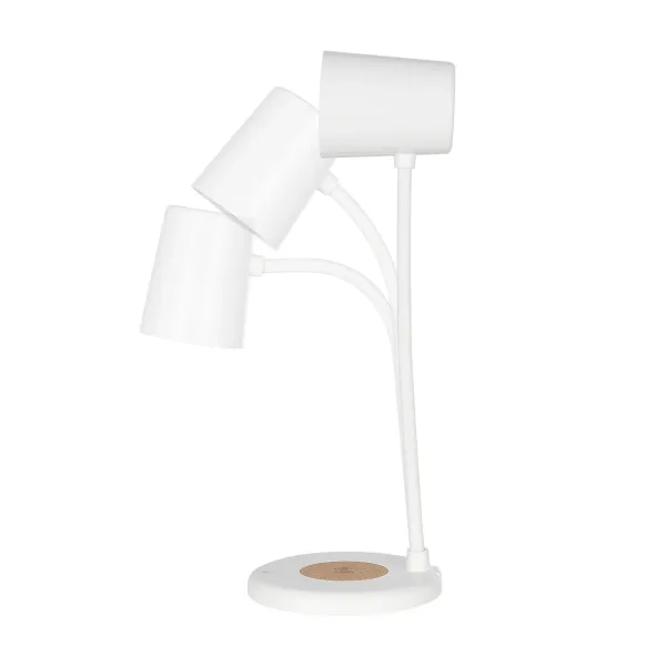 GLOBOSTAR® LUCORA 76555 Μοντέρνο Επιτραπέζιο Φωτιστικό Γραφείου με Ασύρματη Φόρτιση 10W 2A & 4W Bluetooth Ηχείο LED 3W 300lm 120° DC 5V με USB-C IP20 Ρυθμιζόμενο Λευκό CCT με Αφή 2700K/4500K/6000K Dimmable - Sanan SMD Chip - Λευκό - Μ12 x Π12 x Υ32cm 